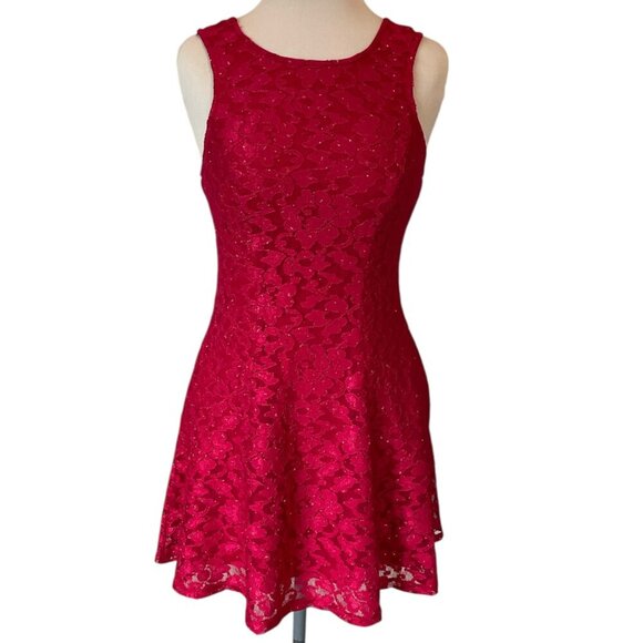 Speechless Dresses & Skirts - Juniors' Speechless Glitter Lace Mini Sleeveless Dress in Red, Size XS EUC
